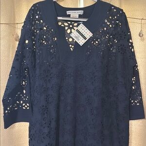 GRETCHEN SCOTT Navy Eyelet Tunic